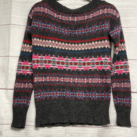 American Eagle Pink Gray Wool blend Sweater Nordic Patterned Pullover Size S - Picture 8 of 10